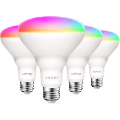ANWIO Alexa Light Bulbs E27 Smart LED Lamp, 9W 806LM WLAN Bluetooth RGB Dimmable Bulb 2700K-6500K, Compatible with Alexa Echo, Google Home, No Hub Required, Pack of 4