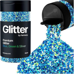 Hemway Chunky Glitter 105 g / 3.7 oz Mixed Craft Glitter Powder Sequin Metallic Flakes for Nail Art Body Face Eye Hair Festival, Epoxy Resin Tumblers Crafts, Party Decor - Blue Green with Silver Disc
