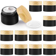 12 Pack 15g Cosmetic Cream Jars, Black Frosted Glass Empty Sample Jars, Travel Makeup Containers Containers for Lotion, Cream, Lip Balm, Eyeshadow and More