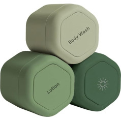 Cadence Travel Container - Personal Care Capsule Set - Magnetic Travel Capsules - For Shower Gel, Lotions, Sunscreens - 3 Flex Media (37.4g) with Bodywash, Lotion and Sun Symbol Labels -