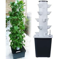 30 Pods Hydroponics Tower Garden Hydroponic Growing System Aeroponics Growing Kit for Herbs, Fruit and Vegetables Timer for Herbs, Fruits and Vegetables with Hydration Pump, Adapter, Mesh Pots