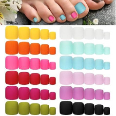 336 Pieces 12 Sets Plain Artificial Toenails for Press-On Matte False Toenails Short Square Toenails Full Cover Toenails for Women (Fresh Colours)