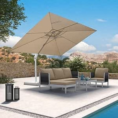 PURPLE LEAF Rectangular Parasol 270 x 350 cm, Large Parasol with Crank, Aluminium Frame in White, 360° Rotatable, for Garden, Patio, Sun Protection, Beige