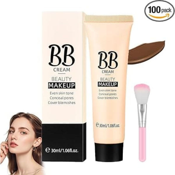 Concealer Hydrating BB Cream, Hydrating BB Cream Foundation, Care mit Pinsel, BB Creams Beauty Makeup, Foundation & Concealer mit voller Deckkraft, Leichte Passform für die Gesichtshaut (Schokolade)