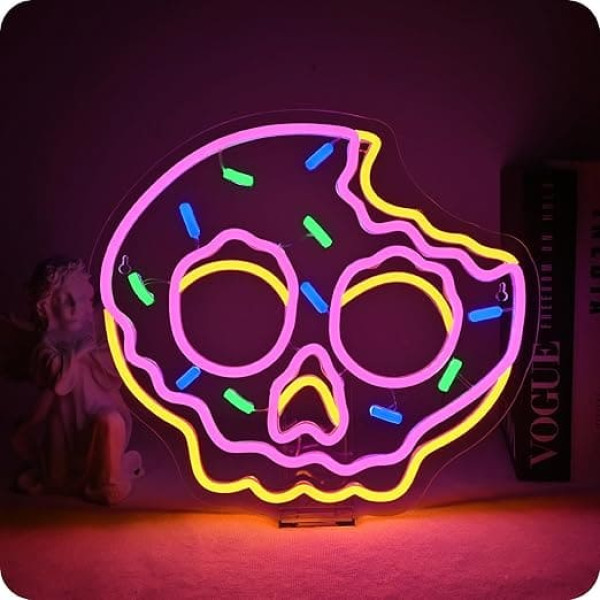 GLYOX Skull Neon Sign, LED Sign, Warm White Lamp, Letter Neon Lights, Neon Sign for Wall Decoration, USB Dimmable Neon Lights for Bedroom, Bar, Cafe, Club, Salon, Business