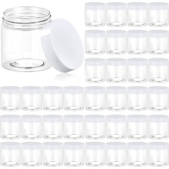 36 Pack 4 oz Plastic Jars Round Clear Cosmetic Container Jars with White Lids, Eternal Moment Plastic Slime Jars for Lotion, Cream, Ointments, Makeup, Eye Shadow, Samples, Potravel Storage