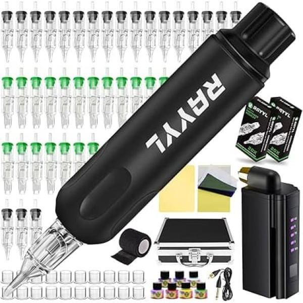 Wireless Rotary Machine Pen Set, Rayyl Rotary Machine Set with Battery, 7 Ink 20 Ink Cups, Artificial Skin for Artists