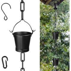 Invech Adjustable Rain Chains for Gutters, Outdoor Rain Chains with 12 Cups, Bucket Shape, Rain Catcher Chain for Eaves Drain Replacement for Downpout