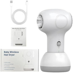 Cordless Children's Hair Dryer - Portable Baby Hair Dryer with 2 Speeds and Constant Temperature, Quiet, Gentle and Compact Children's Travel Dryer for Boys & Girls (White)