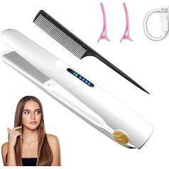 LOUIKAY Wireless Hair Straightener, 2-in-1 Curler, Mini Straightener, Rechargeable USB Straightener, Negative Ion Mini Travel Straightener with 3 Temperatures 160/180/200°C for Short and Long Hair