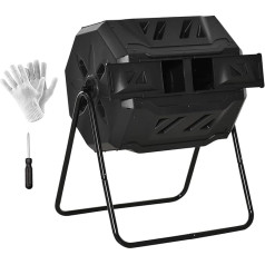 Outsunny Gartenkomposter - Kompostbehälter für Abfälle - 360° drehbar - Doppelkammer 160 L - Stahl PP Schwarz