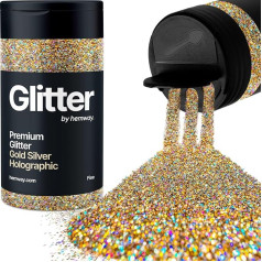 Hemway Gold Silver Holographic Glitter Fine 130 g / 4.6 oz Powder Metallic Resin Craft Glitter Flake Sequins for Epoxy Cups, Hair Face Body Eye Nail Art Festival
