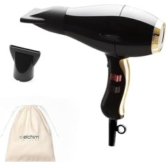 Phon for Hair Elchim 3900 Healthy Ionic Black & Gold with Schuko Plug and Cotton Bag - Professional Hair Dryer Made in Italy - Lightweight and Quiet, 30% Reduced Drying Time, 2400 W