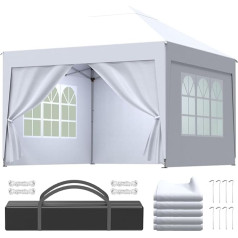 Gazebo 3 x 3 Height Adjustable, 3, Folding Gazebo, Waterproof, Stable, Pop-up Foldable Party Tent with 4 Side Panels, Winterproof, Garden Gazebo, UV Protection 50+, Tent for Beach, Wedding & Camping,