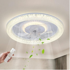 JDONG Ceiling Fan with Lighting and Remote Control, 54 W LED Crystal Ceiling Light, Quiet Fan with Timer for Living Room, Dining Room, Bedroom, Lampshade with Crystal Effect