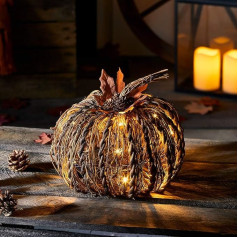 Lights4fun Rattan Pumpkin Battery Operated LED Indoor Outdoor Halloween Decoration