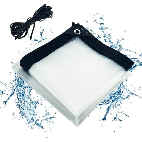 Waterproof Transparent Tarpaulin, Fabric Tarpaulin with Eyelets and Rope, Foldable Canopies and Tarpaulins, Weatherproof, for Garden Furniture, Plants, Greenhouse, Pet Hutch Roof (2 x 3 m)
