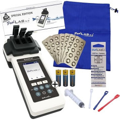 PoolLAB 2.0 Special Edition Including 140 Test Tablets - Water Tester for Pools (Photometer) Bluetooth WLAN Pool Tester Meter Chlorine pH Value Phenol Red Alkalinity M Cyanuric Acid