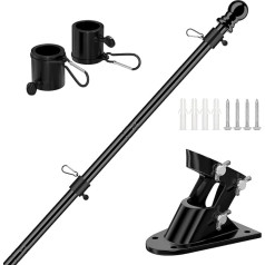 YeYeBest Flag Pole 5ft 2 Pieces Flag Pole Kit for House 2 Rings Tangle Free Flag Holder Bracket Stainless Steel Black