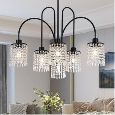 Ganeed Ceiling Light Fitting Crystal Pendant Lamp Modern Metal Chandelier for Dining Room Living Room Bedroom with Water Drops Lampshade Black 6 Lights