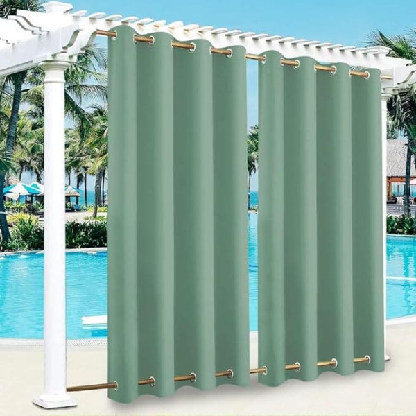 Outdoor Curtain with Eyelets Top and Bottom, 266 x 241 cm, Outdoor Curtains, Water-Repellent, Weatherproof Wind Protection, Opaque Curtain, Sun Protection, UV Protection for Garden, Balcony, Pergola (1 Panel)