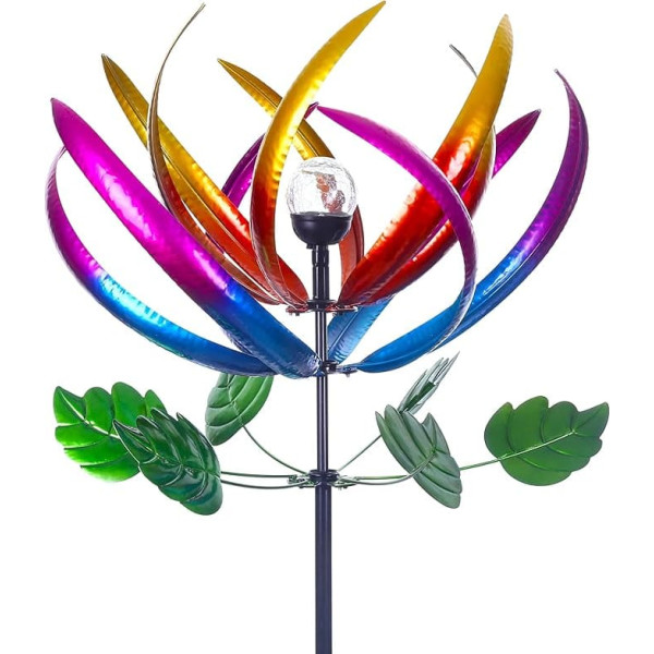 Wind Chime for Garden and Yard - Large Kinetic Metal Wind Sculptures for Outdoor Decoration, Multicolor Solar Powered Glass Ball - Garden Decoration - 80 Inch Tulip Yard Art