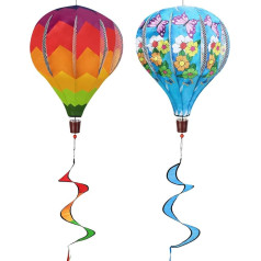 2 x 150 cm Hot Air Balloon Wind Spinner Rainbow Garden Pinwheels Swirl Wind Spinner Windmill Striped Rainbow Windsock Rotating Sequins Twister Hanging Yard Decoration Diameter 33 cm