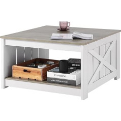 VEVOR Coffee Table Farmhouse Style Square Coffee Table with Open Storage Compartment, 180 lbs Load Capacity Rustic Wooden Cocktail Table for Living Room Bedroom Studio (Grey + White)
