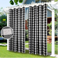 LiveGo Outdoor Curtains, Waterproof, Blackout Curtain with Eyelets, Opaque Curtain for the Garden Arbour, Sliding Door, Privacy, Heat-Insulated (Black + White, 1 Piece, 52 Inches W x 84 L)