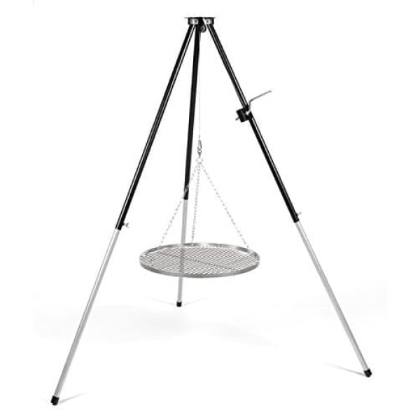 Tripod Swivel Grill with Crank and Stainless Steel Grill Grate 80 cm and Bag