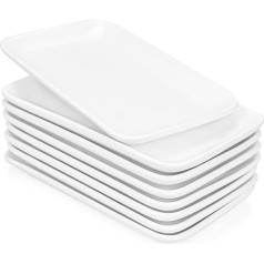 Foraineam Set of 8 Rectangular Porcelain Plates, 8 Inch Serving Plates, Porcelain Plates for Dessert, Appetizers, Salad Plates, White Serving Trays, 20 x 12 x 2.5 cm