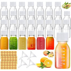 Barafat Kunststoff-Flaschen für Flüssigkeiten, Mini-Flaschen mit weißem Deckel, Saftflaschen mit Kappen mit Skala und Etiketten für Saft, Ingwer, Sauce, Großpackung, tragbar, Reisen, 42 Stück, weiße