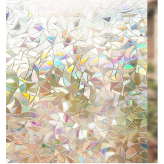 rabbitgoo Opaque Self-Adhesive Privacy Film for Windows, Colourful 3D Rainbow Film for Windows, 75 x 200 cm, Static Adhesive, No Adhesive, Anti UV Sun Protection for Office, Living Room