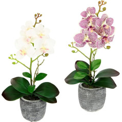 Artificial Flower Butterfly Orchid 35 cm with Leaves and Aerial Roots in Pot Artificial Flower Artificial Orchid Phalaenopsis Planter Artificial Flower Wedding Decoration Silk Flower Real Touch Flower
