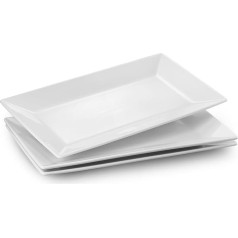 Rectangular Plate, Porcelain Serving Plate, 35.6 x 20.3 cm, Rectangular Porcelain Plates, Dinner Plates for Meat, Fish, Sushi, Dish, etc. Natural White, Pack of 3