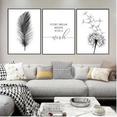 UGZDEA Plants Set of 3 Poster, Modern Black White Dandelion Canvas Painting, Living Room, Bedroom Decoration Picture, Without Frame (B, 3 x 40 x 60 cm)