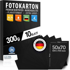 Photo Card Black 300 g/m² - Premium Paper Drawing Paper - 50 x 70 cm - Blank for Crafts, Craft Cardboard, Presentations, Crafts, School Paper for Nursery, Cardboard Made in Germany