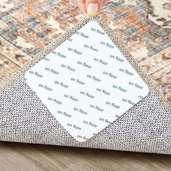 Carpet Tape, Carpet Grippers for Hardwood Floors, Non-Slip Carpet Stickers, Carpet Grips for Wooden Floors, Carpet Stickers for Carpets to Prevent Slipping, White, Pack of 12