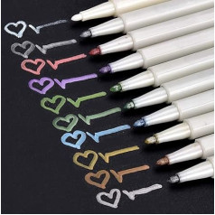 Premium Metallic Marker Pens, Set of 10, Assorted Colours, Card Making, DIY Photo Albums, Wedding Guest Books, Paper, Glass, Plastic, Stone, Fine Tip (1 mm)