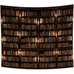 YONGFOTO 220 x 190 cm Vintage Bookshelf Tapestry, Old Library Bookshelf Tapestries, Wooden Bookcase, Candle Holder, Candles, Books Tapestry for Living Room, Dorm, Decor, Sofa Rug, Blanket