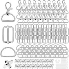 Rotating Carabiner Hooks, Pack of 150, Key Chain, 25 mm, D-Rings, Triglide Sliding Buckle, Magnetic Buttons, Pocket Closure, Metal, Semi-Circular Buckles, Hardware Pin Buckle for Backpack, DIY