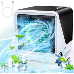 Air Conditioning Mobile 3-in-1 Type-C Fan Quiet, 500 ml Water Tank, 3 Speeds, 7 Colours, Night Light, Mini Air Conditioner without Exhaust Hose with Handle, Air Cooler, Suitable for Bedroom, Office