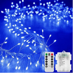 KINGCOO Cluster String Lights, 200 LED Silver Wire Fireworks Garland Battery Operated with Remote Control Timer for Indoor Outdoor Home Bedroom Wedding