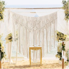 Boho Macrame Wall Hanging, Macrame Tapestry, Woven Tapestry, Modern Chic Woven Art, Bohemian Cotton Handmade Home Decor, Beads Wall Art for Wedding (39 x 38 inches)