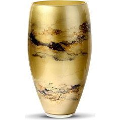 Terroso Vase - Hand Blown Gold Glass - Luxurious Appearance, Stylish & Elegant - 38cm Tall - Marble Effect - Flower Vase