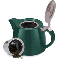 Vahdam, Porcelain Teapot with Strainer - 500 ml | Porcelain Teapot Dark Green | Teapot with Tea Strainer | Blooming and Loose Leaf Tea Maker Set Gifts | Tea Gift Set for Tea Lovers