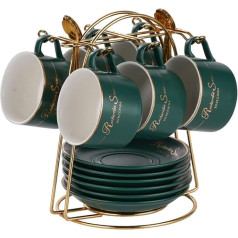 Cappuccino Cup Set Cups & Saucers of 6 (150 ml), Luxury Tea Cup Set with Golden Trim, Coffee Cup with Handle, British Royal Porcelain Cups (Matte Blue)