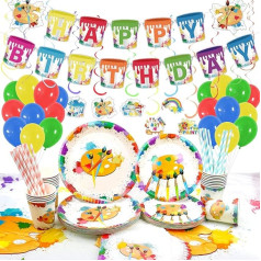 Art Birthday Party Supplies Painting Party Tableware Set - Plates, Cups, Napkins, Straw, Tablecloth, Happy Birthday Banner, Hanging Swirls, Balloon for Painting Party - 20 Guests
