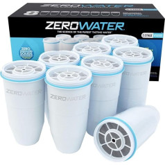ZeroWater 5-Stage Water Filter Replacement, Water Purifier Drinking Water - NSF Certified to Reduce Lead, Other Heavy Metals and PFOA/PFOS - Water Filter Cartridges Pack of 8, White