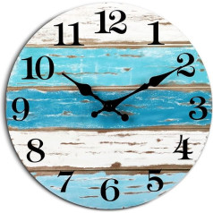 Blue Beach Wall Clocks Battery Operated Silent Non Ticking Vintage Round Rustic Coastal Clock Nautical Clock Decorative for Home Kitchen Living Room Office Bathroom Bedroom